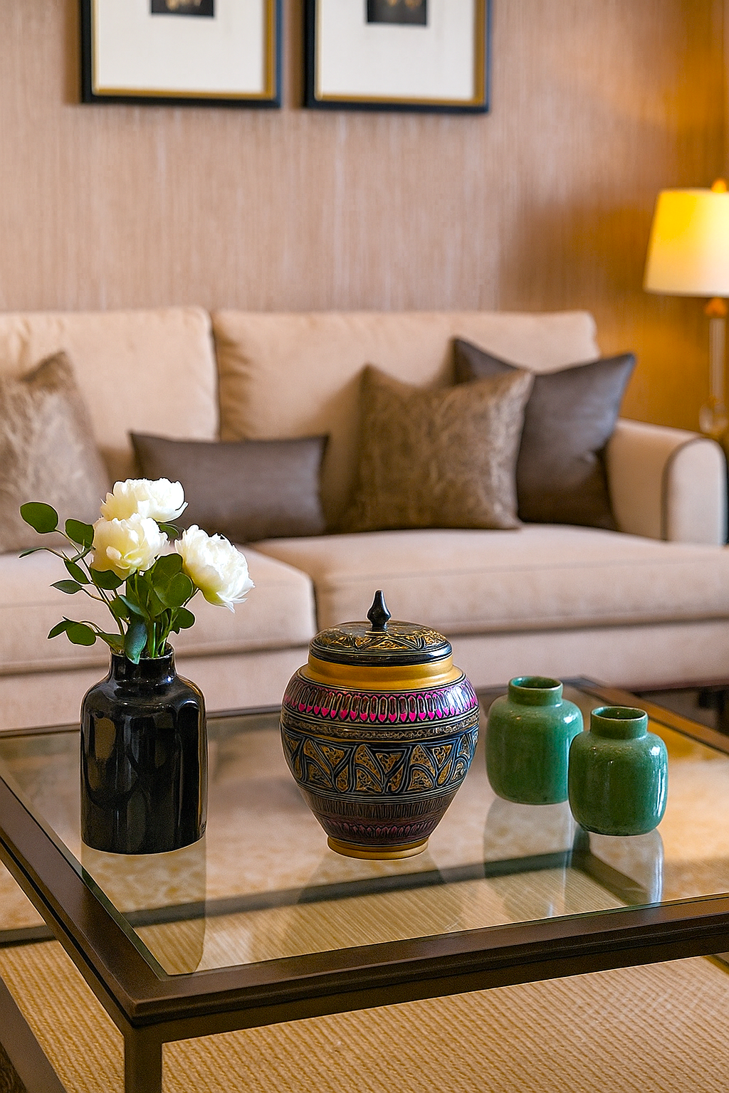 Pink-Yellow-Black Wooden Artistic Naqshi Candy Jar