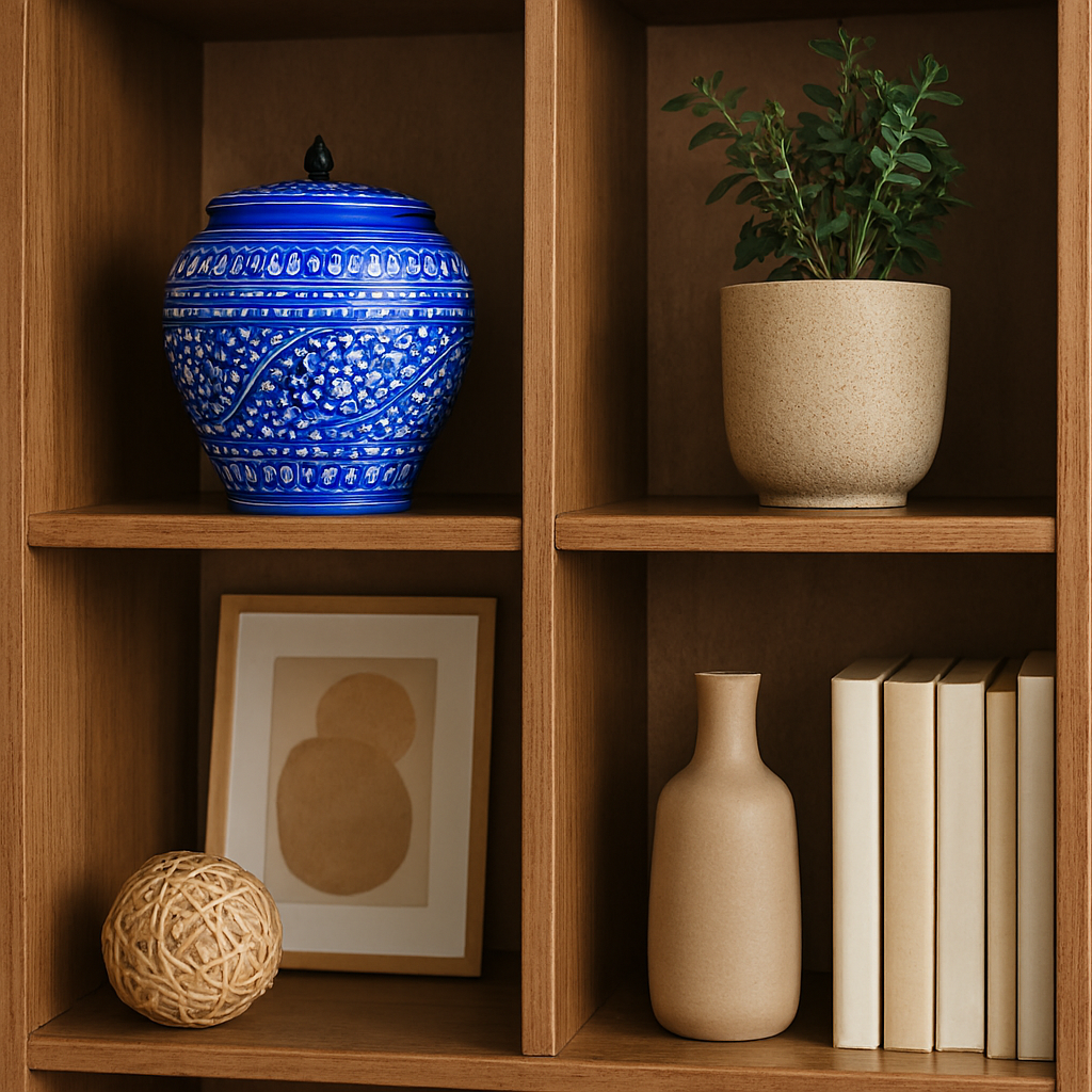Wooden Artistic Naqshi Candy Jar (Blue Pottery)
