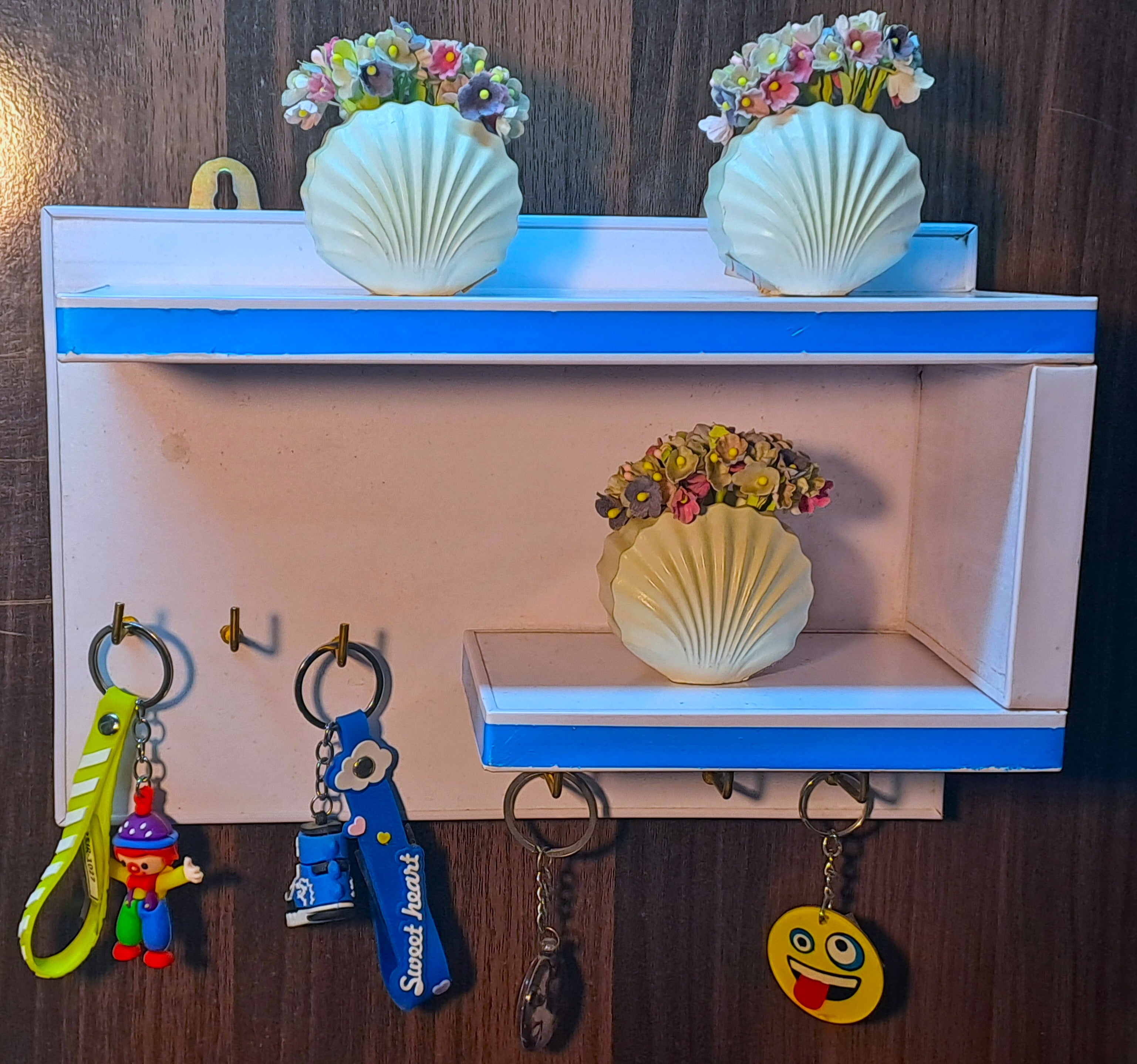 Wall Mounted 6 Hooks Key-Holder with Shelf for Home Decor