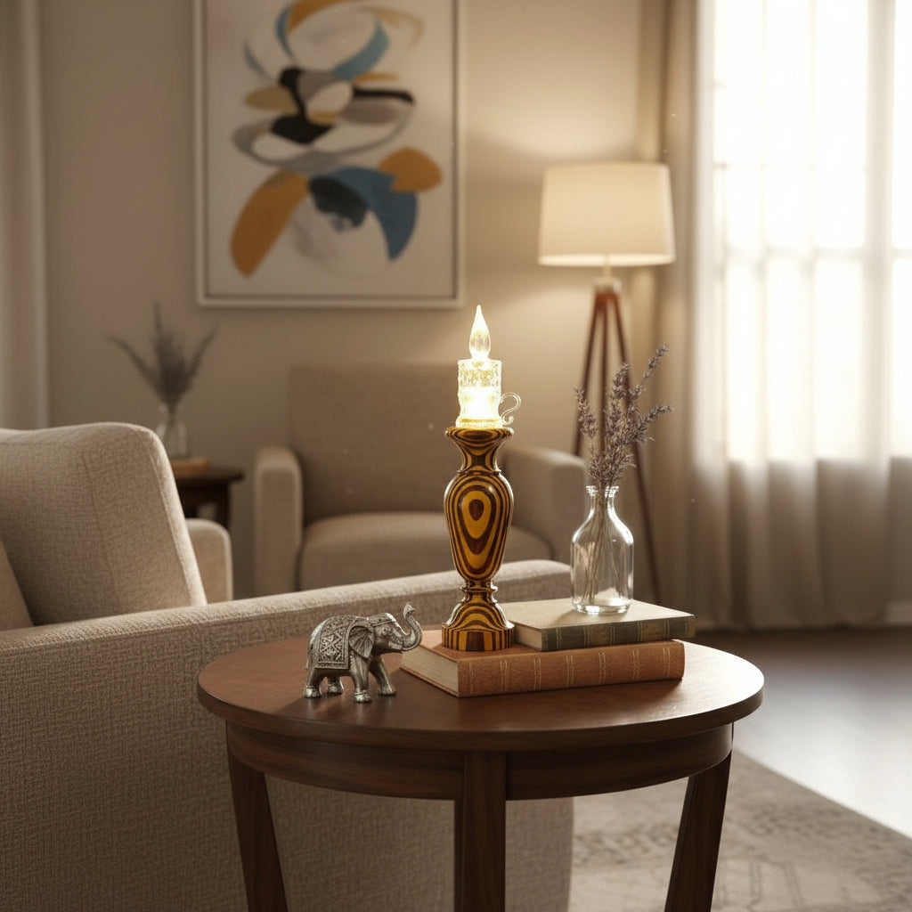 Wooden Hand Crafted Painted Vase Shape Candle Stand with LED Candle