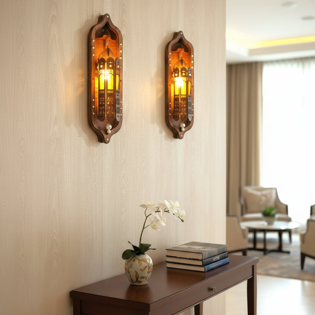 Brown Wooden Wall Décor Hanging LED Lamp (01 Piece)