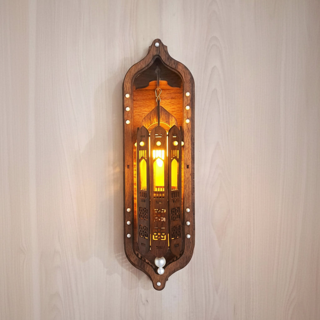 Brown Wooden Wall Décor Hanging LED Lamp (01 Piece)