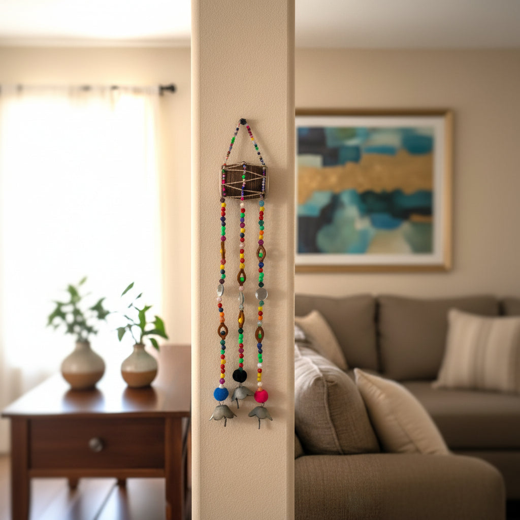 Handmade Traditional Wall Hanging - Drum with Beaded Strings