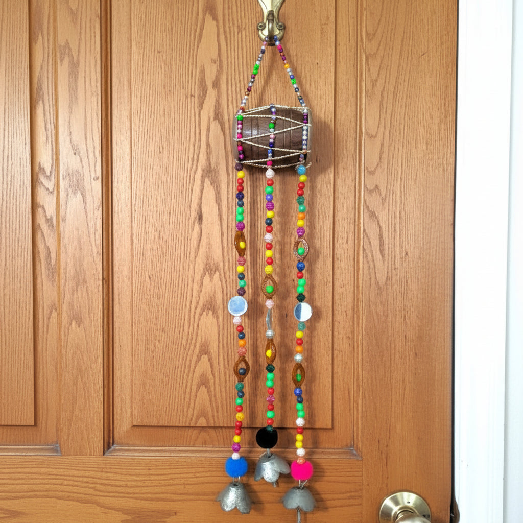 Handmade Traditional Wall Hanging - Drum with Beaded Strings