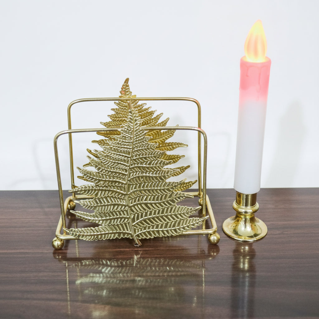 Golden Metallic Double Size Fern Leaf Shape Candle Holder (without LED Candle)