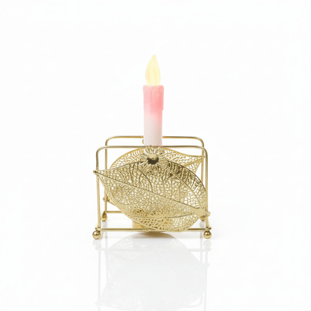 Golden Metallic Double Size Fern Leaf Shape Candle Holder (without LED Candle)