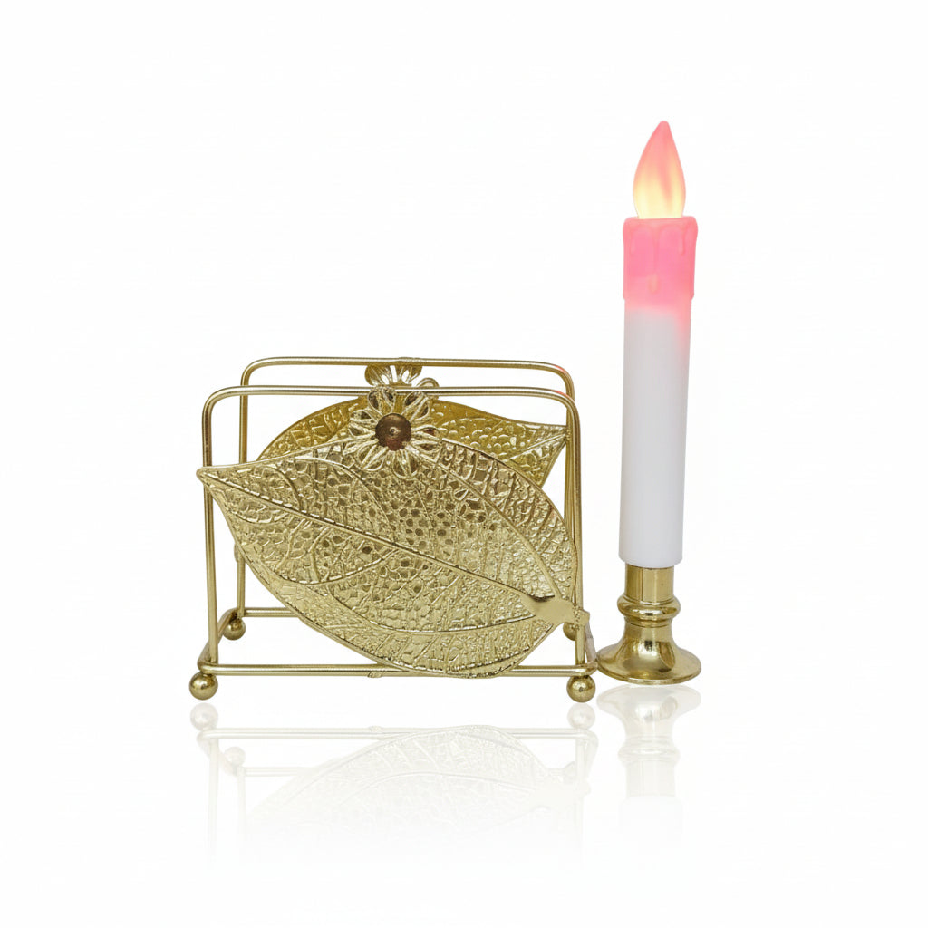 Golden Metallic Double Size Fern Leaf Shape Candle Holder (without LED Candle)