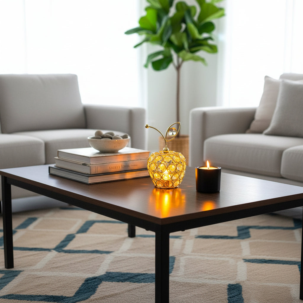Apple Shape Crystal Table Décor with Flameless LED Candle