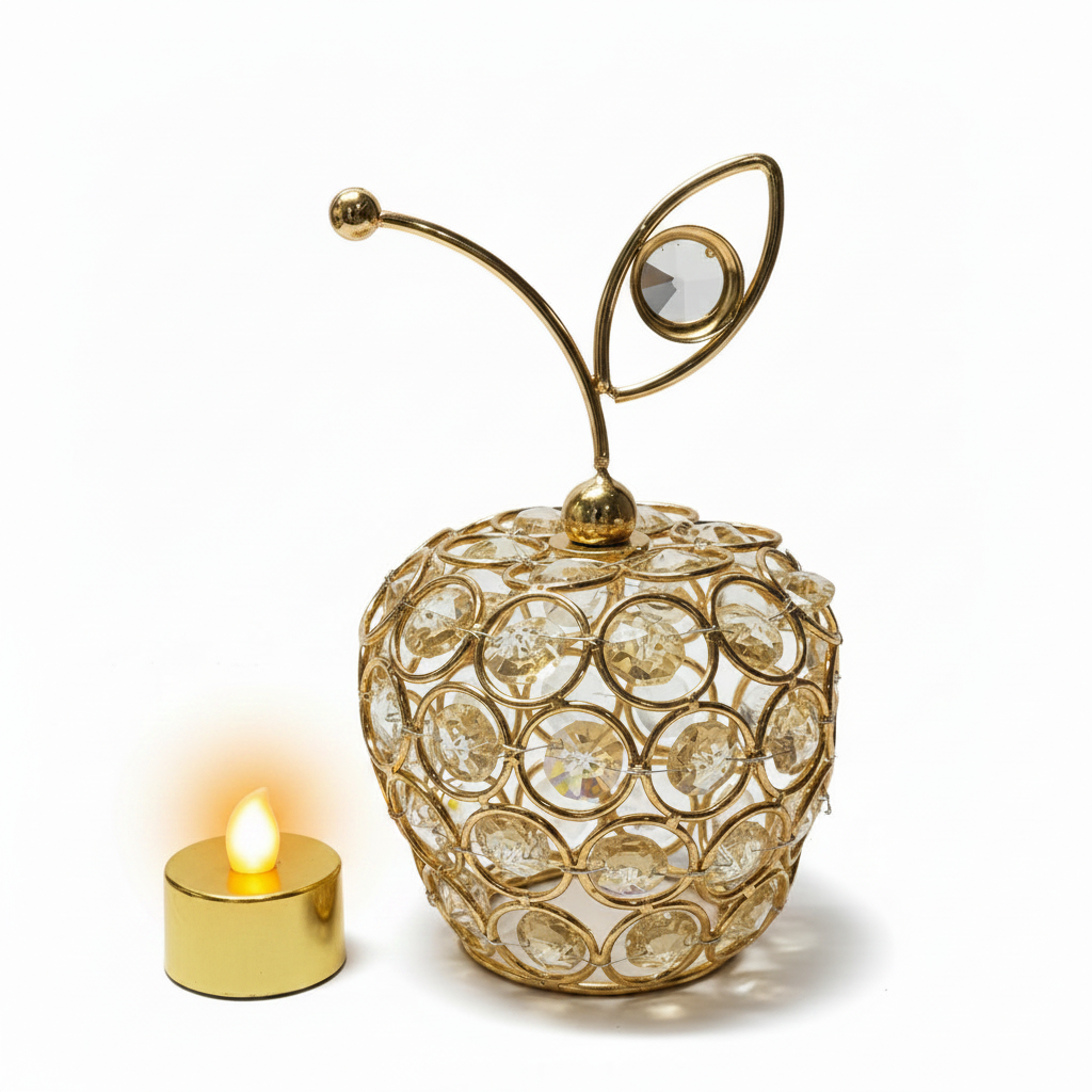 Apple Shape Crystal Table Décor with Flameless LED Candle