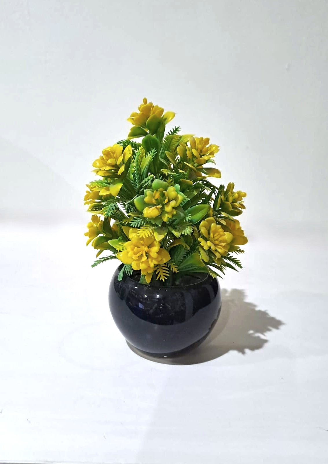 Black Ceramics Pot with artificial Plant & Yellow Flowers
