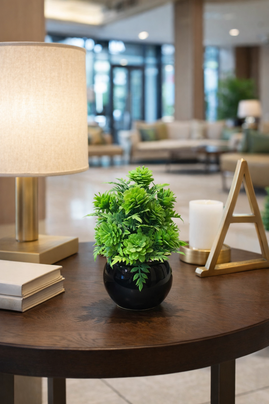 Black Ceramics Pot with artificial Plant