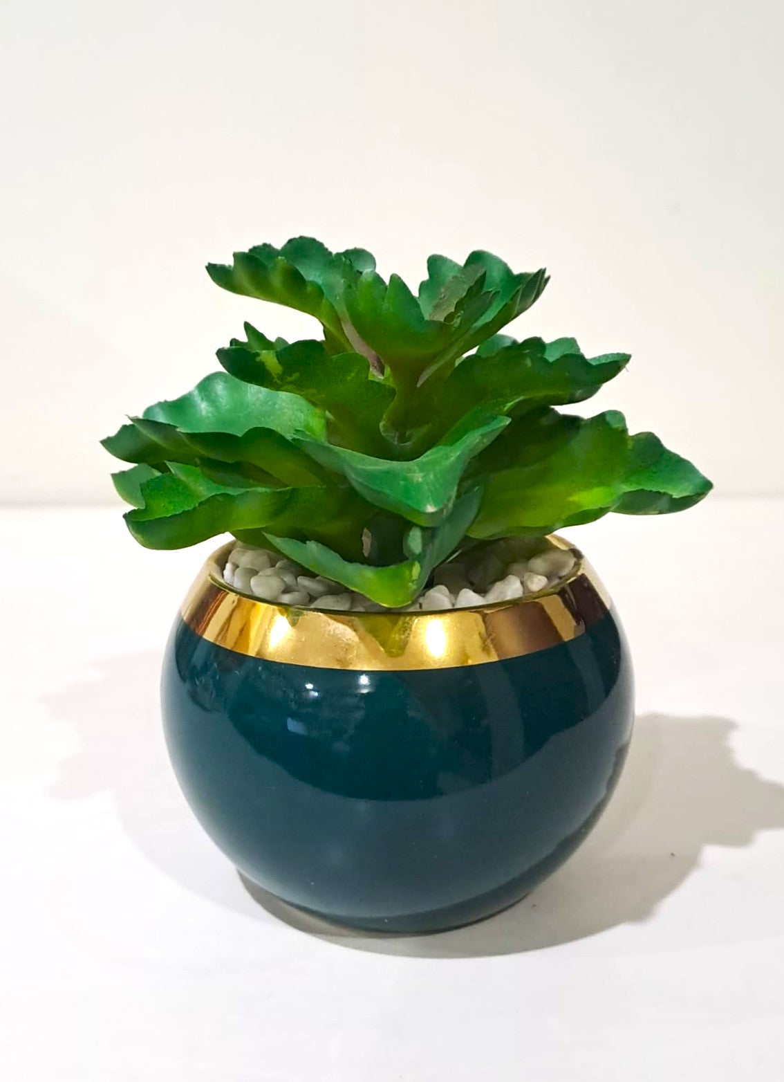 Green Ceramics Pot with artificial Succulent Plant
