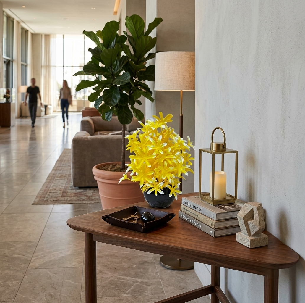 Black Ceramics Pot with artificial Yellow Plant & Flowers