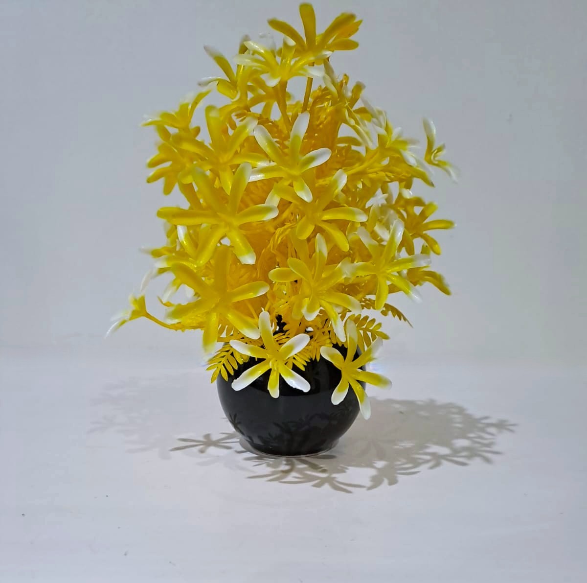 Black Ceramics Pot with artificial Yellow Plant & Flowers