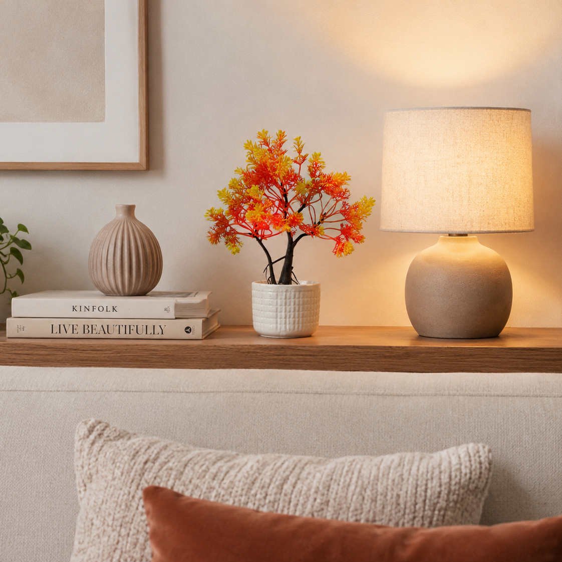 White Ceramic Pot with Artificial Multi Colour Bonsai Tree