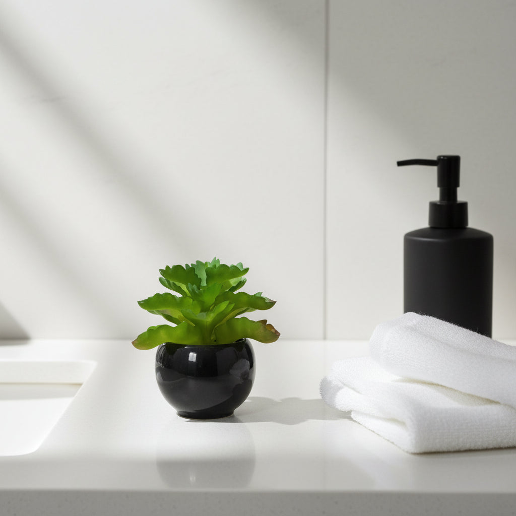 Black Ceramics Pot with artificial Succulent Plant