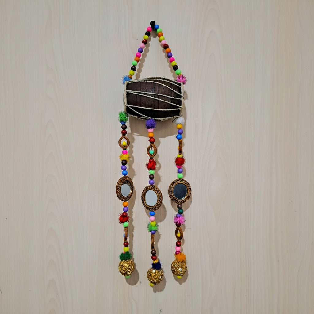 Handmade Traditional Wall Hanging - Drum with Beaded Strings (Style-1)
