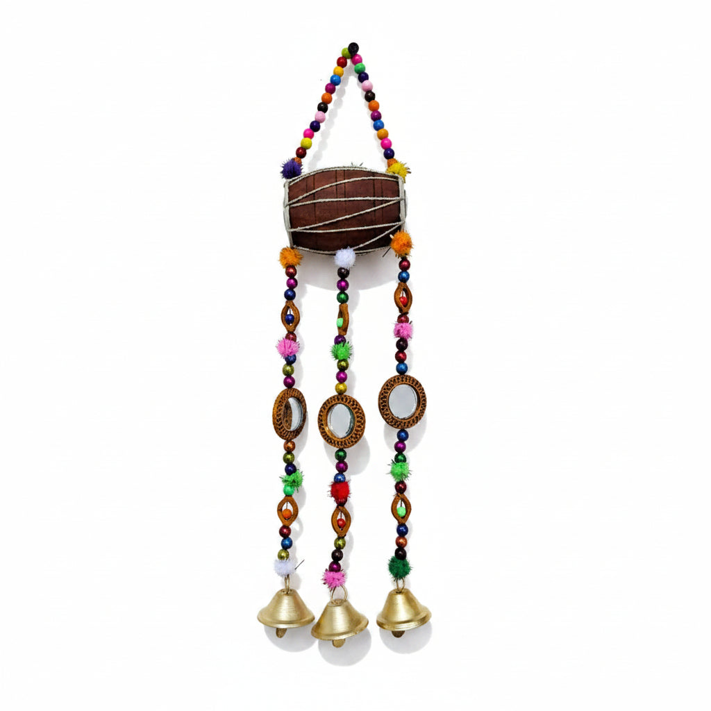 Handmade Traditional Wall Hanging - Drum with Beaded Strings (Style-2)