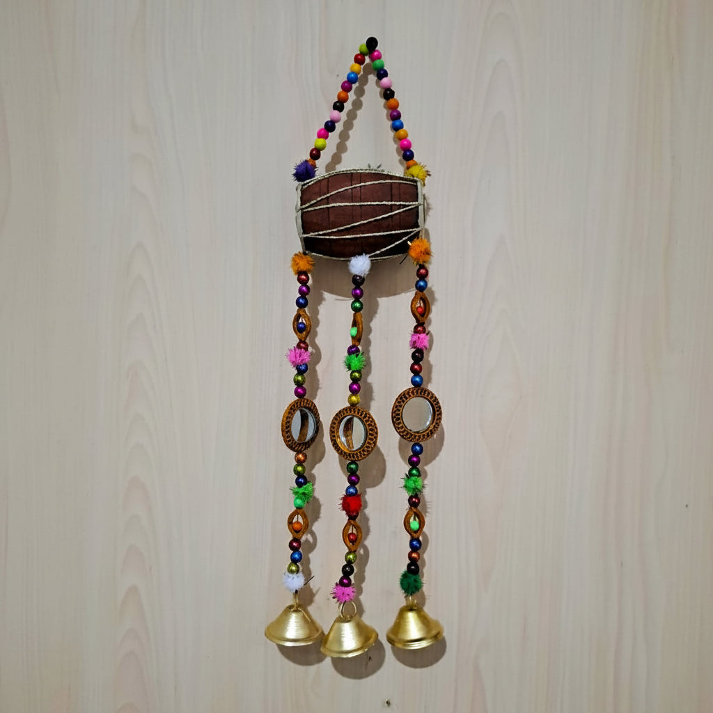 Handmade Traditional Wall Hanging - Drum with Beaded Strings (Style-2)