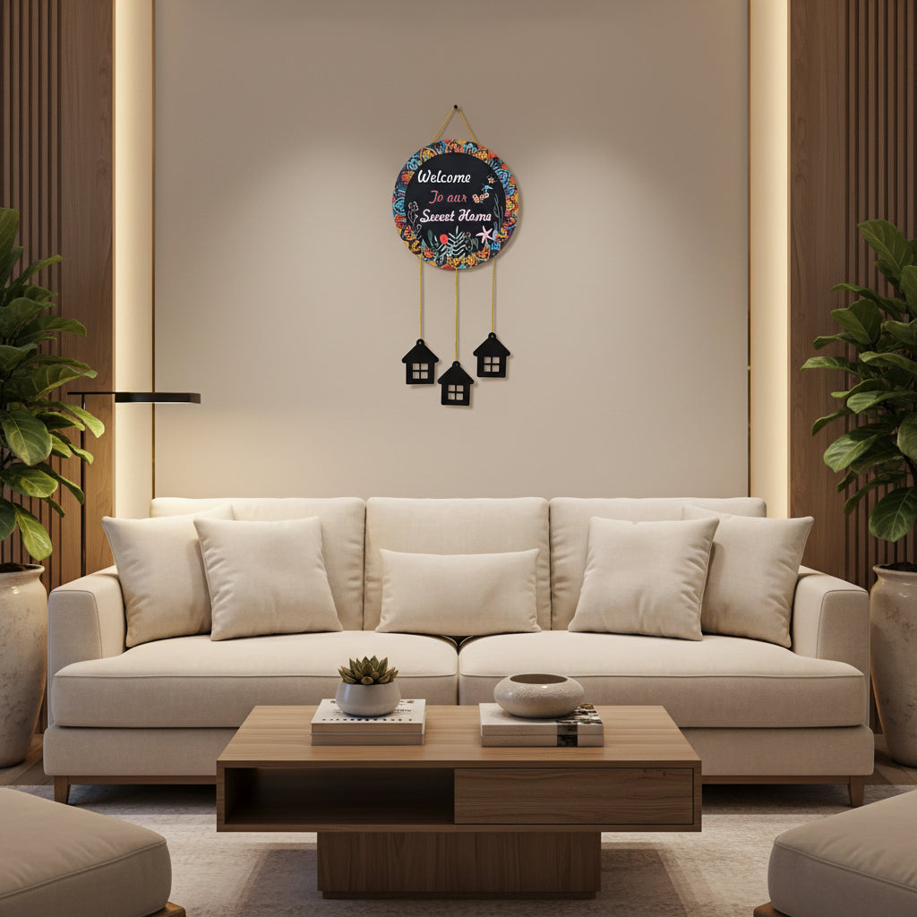 A circular mandala design Wall hanging with Slogan "Welcome to Our Sweet Home"