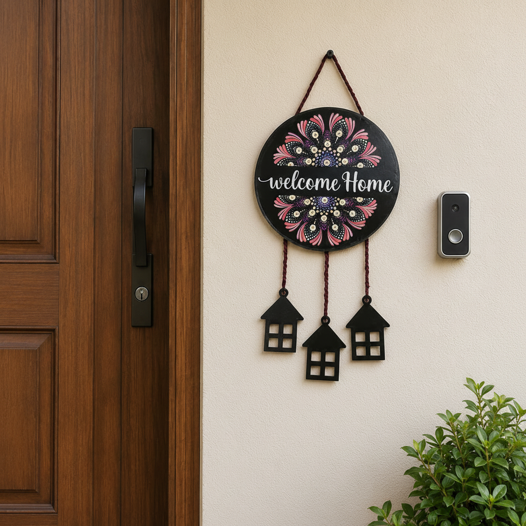 A circular mandala design Wall hanging with Slogan "Welcome Home"