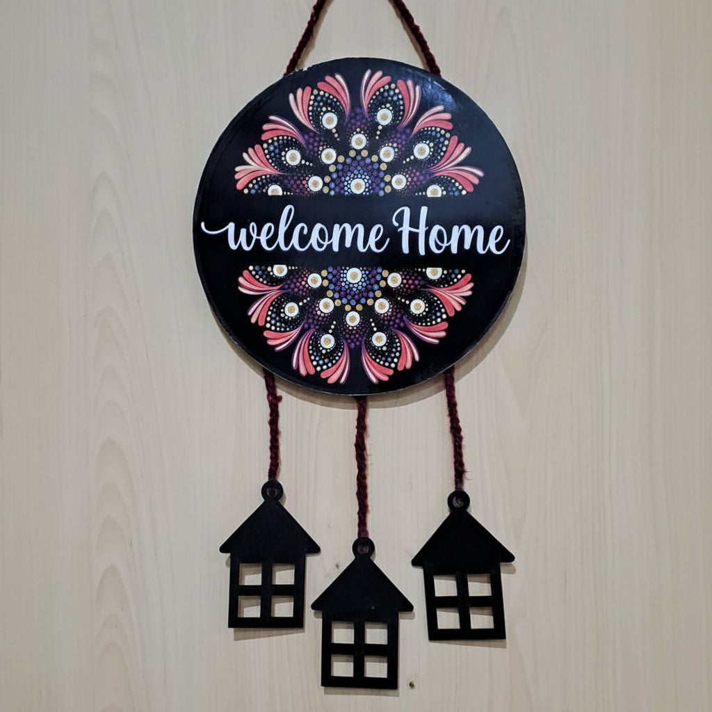 A circular mandala design Wall hanging with Slogan "Welcome Home"