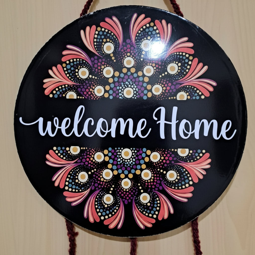 A circular mandala design Wall hanging with Slogan "Welcome Home"