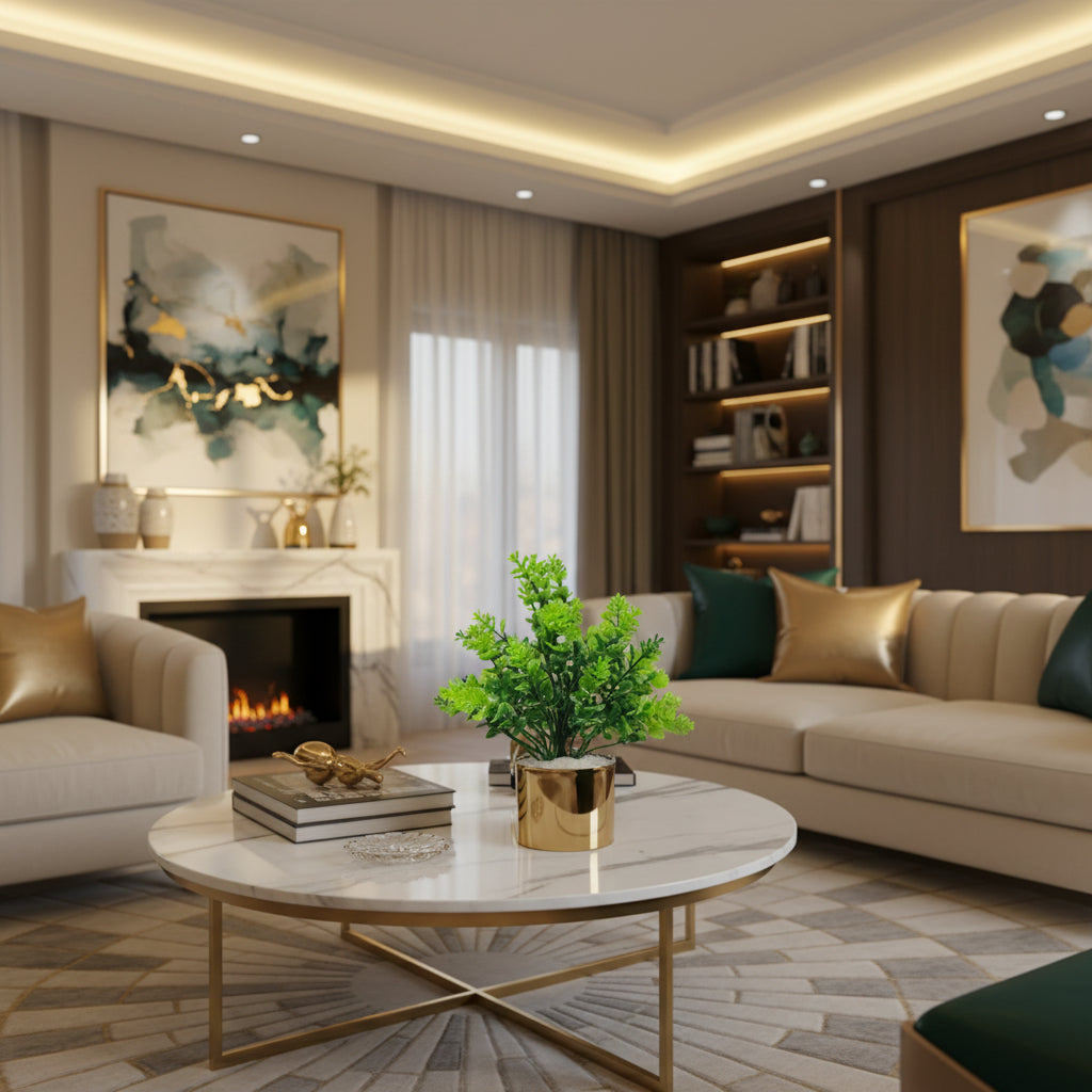 Golden Metallic Pot with artificial Plant