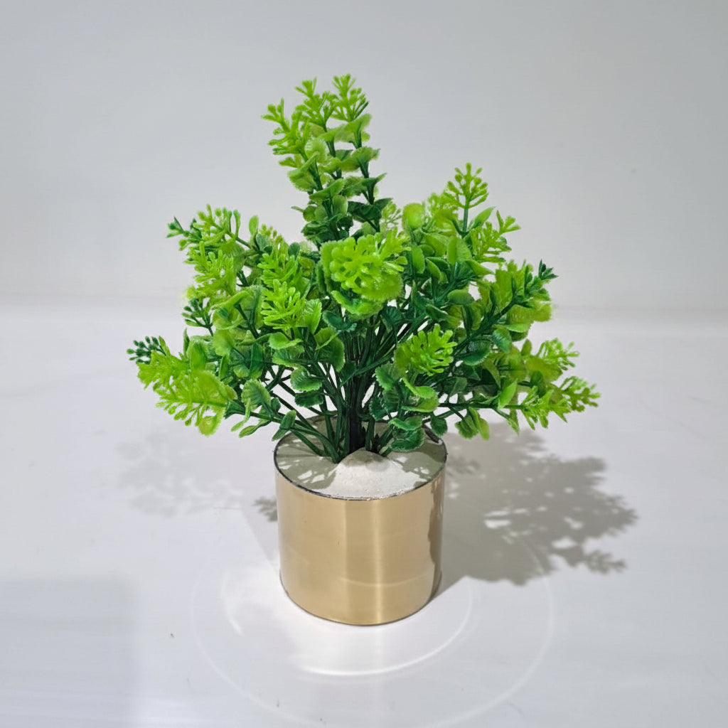 Golden Metallic Pot with artificial Plant