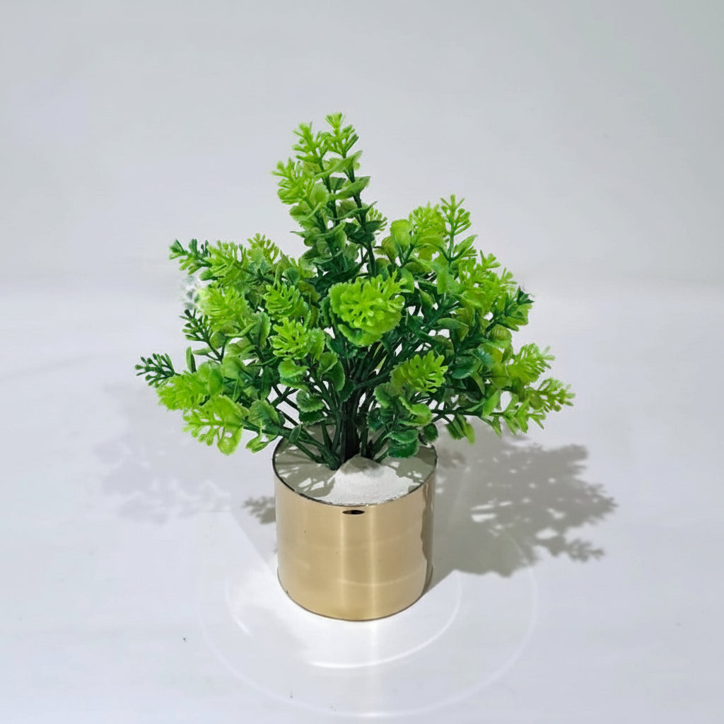 Golden Metallic Pot with artificial Plant