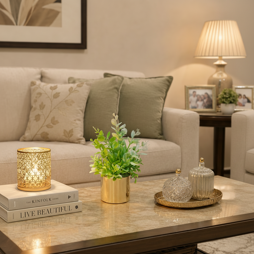 Golden Metallic Pot with artificial Plant