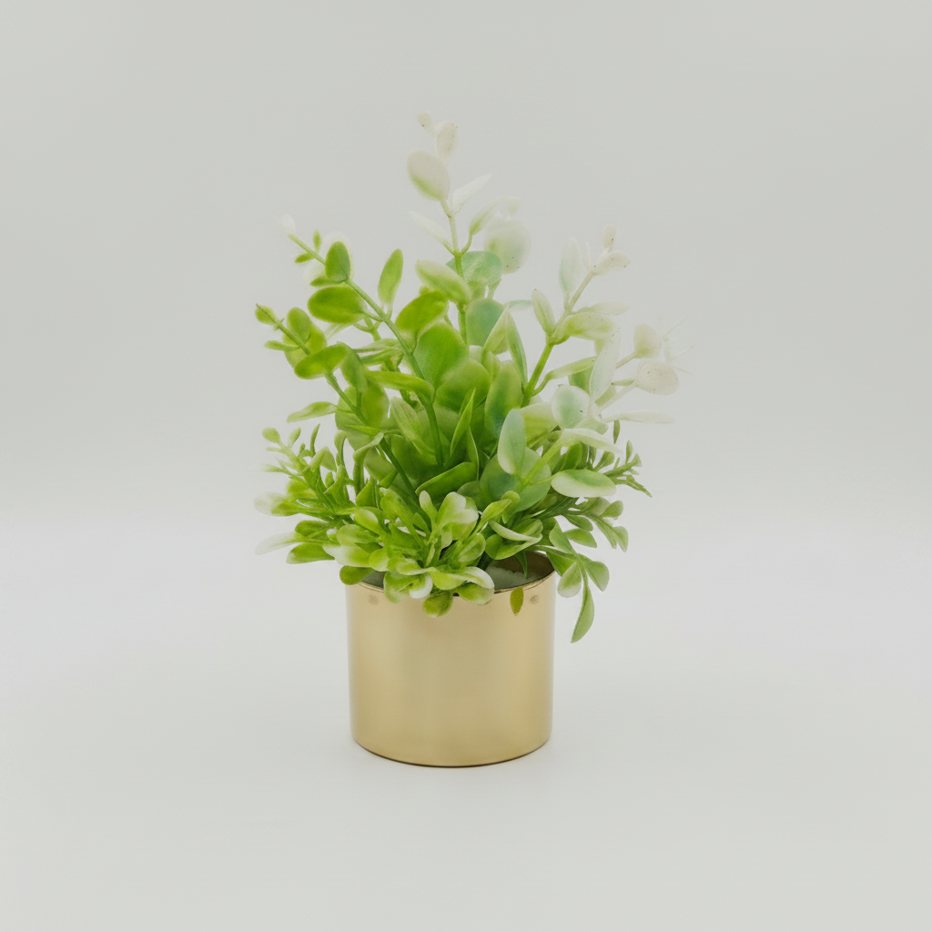 Golden Metallic Pot with artificial Plant