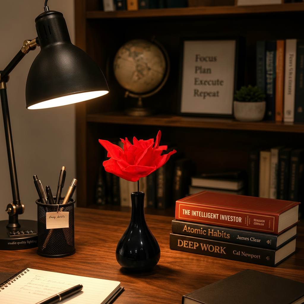 Black narrow Neck Bud Ceramic Vase with free Paper Rose Stem