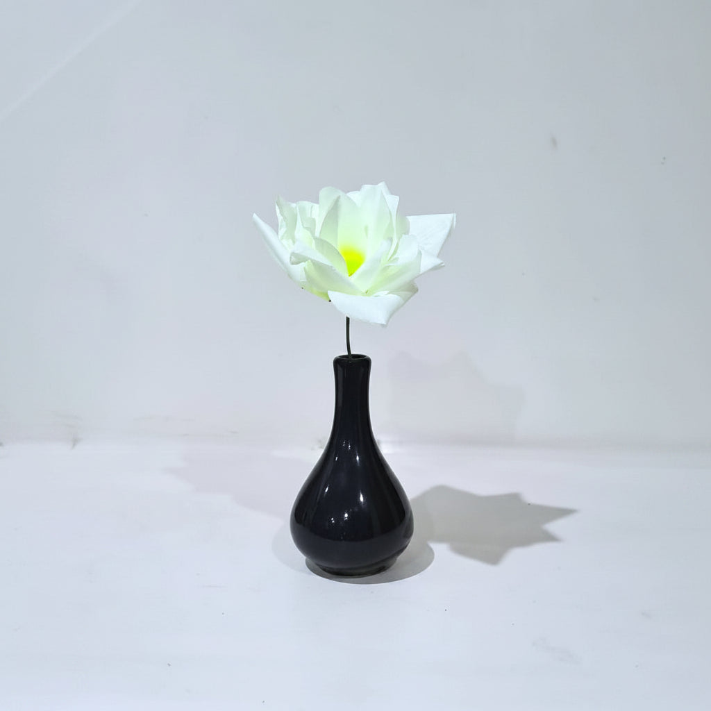 Black narrow Neck Bud Ceramic Vase with free Paper Rose Stem