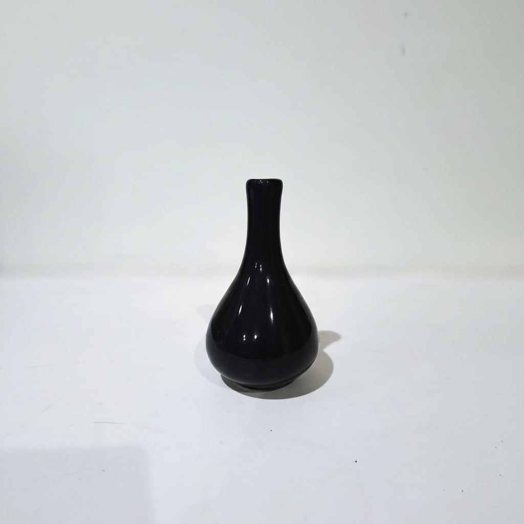 Black narrow Neck Bud Ceramic Vase with free Paper Rose Stem