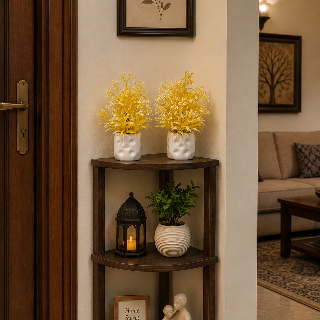 Pack of 2 White Ceramics Pots with artificial Yellow Flowers and Plants