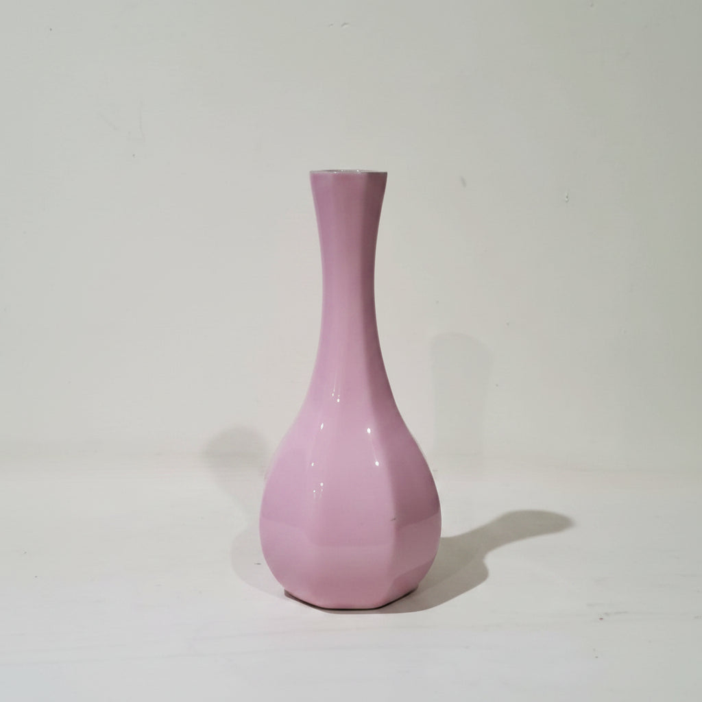 Pink narrow Neck Bud Ceramic Vase with a Bunch of Artificial Multicolour Rosebuds
