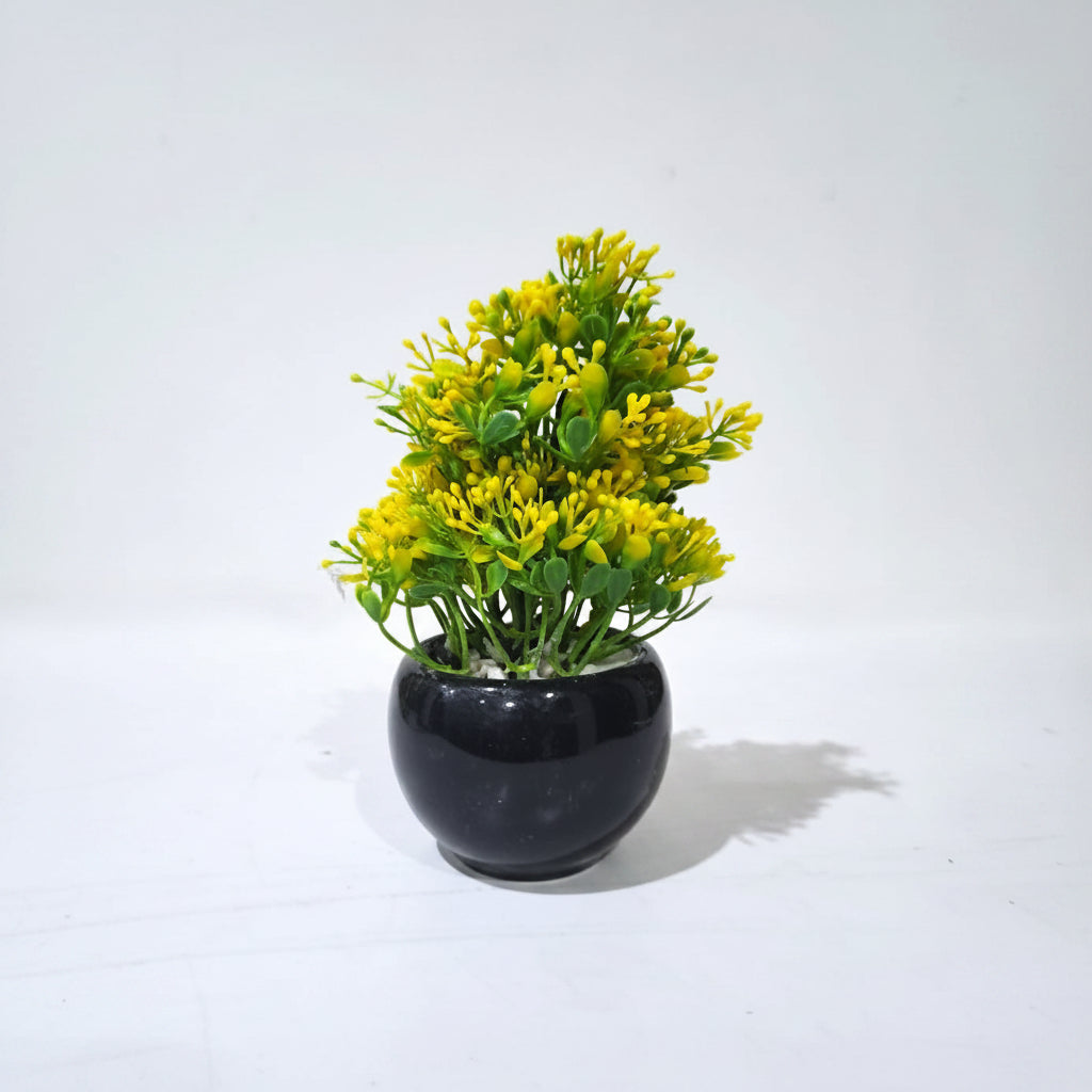 Black Ceramics Pot with artificial Mini Yellow Cherry Plant