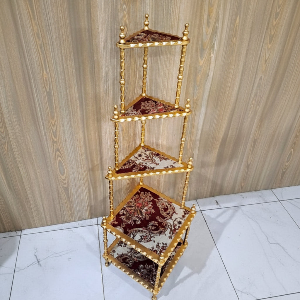 5-Tier detachable Golden Corner Stand with Floral Printed Shelves