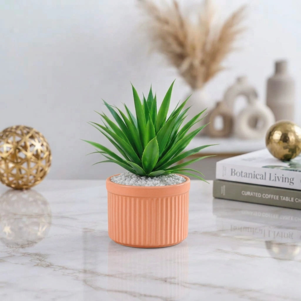 Artificial Green Succulent-Style Desk Plant in Colorful Pots – Pink, White, Black & Yellow