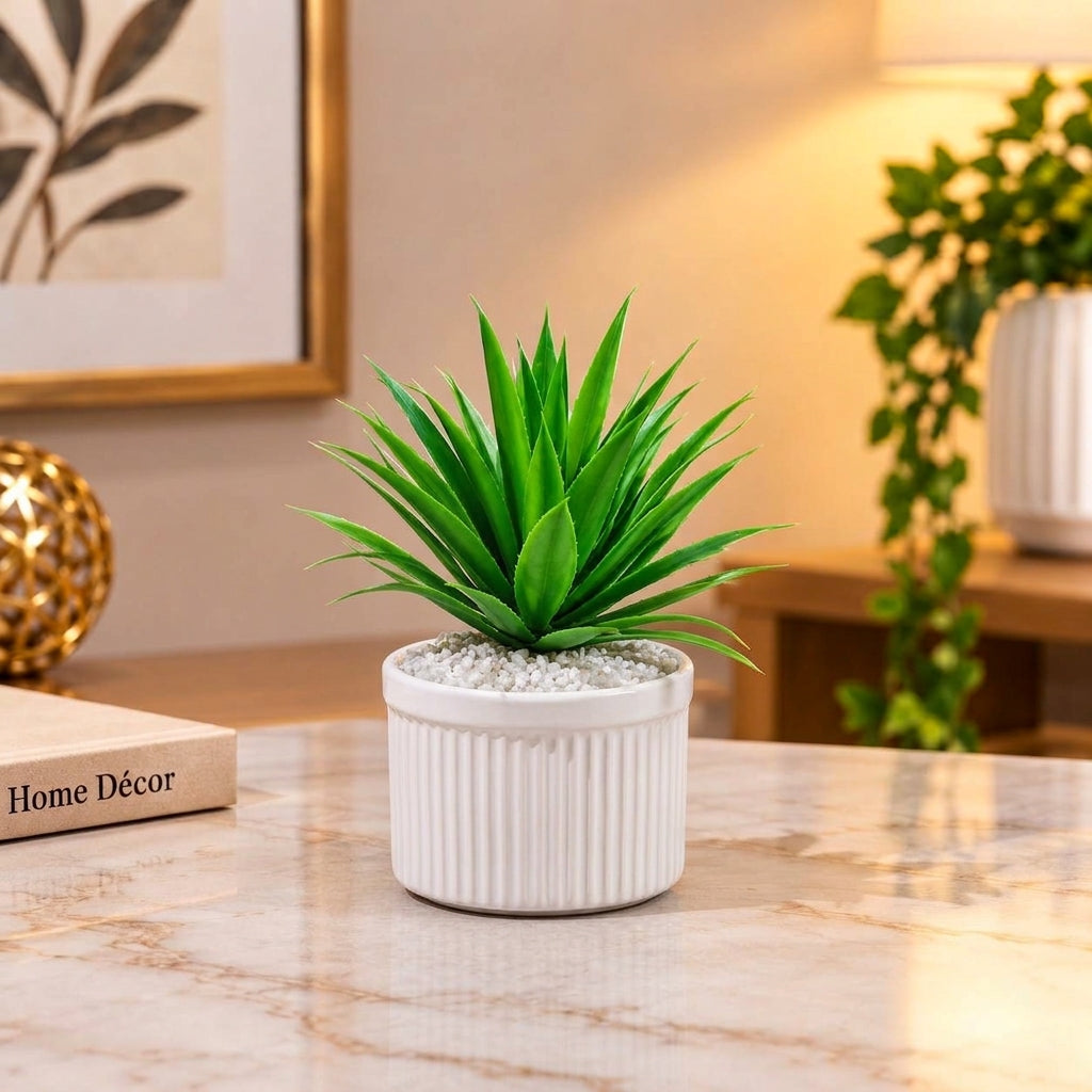Artificial Green Succulent-Style Desk Plant in Colorful Pots – Pink, White, Black & Yellow