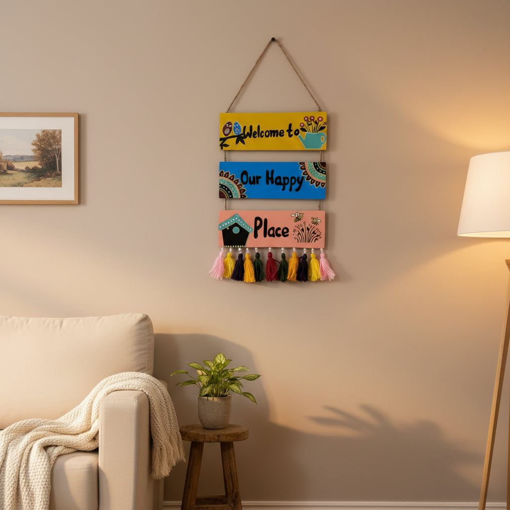 Handpainted 3-Tier wooden Welcome Home wall hanging