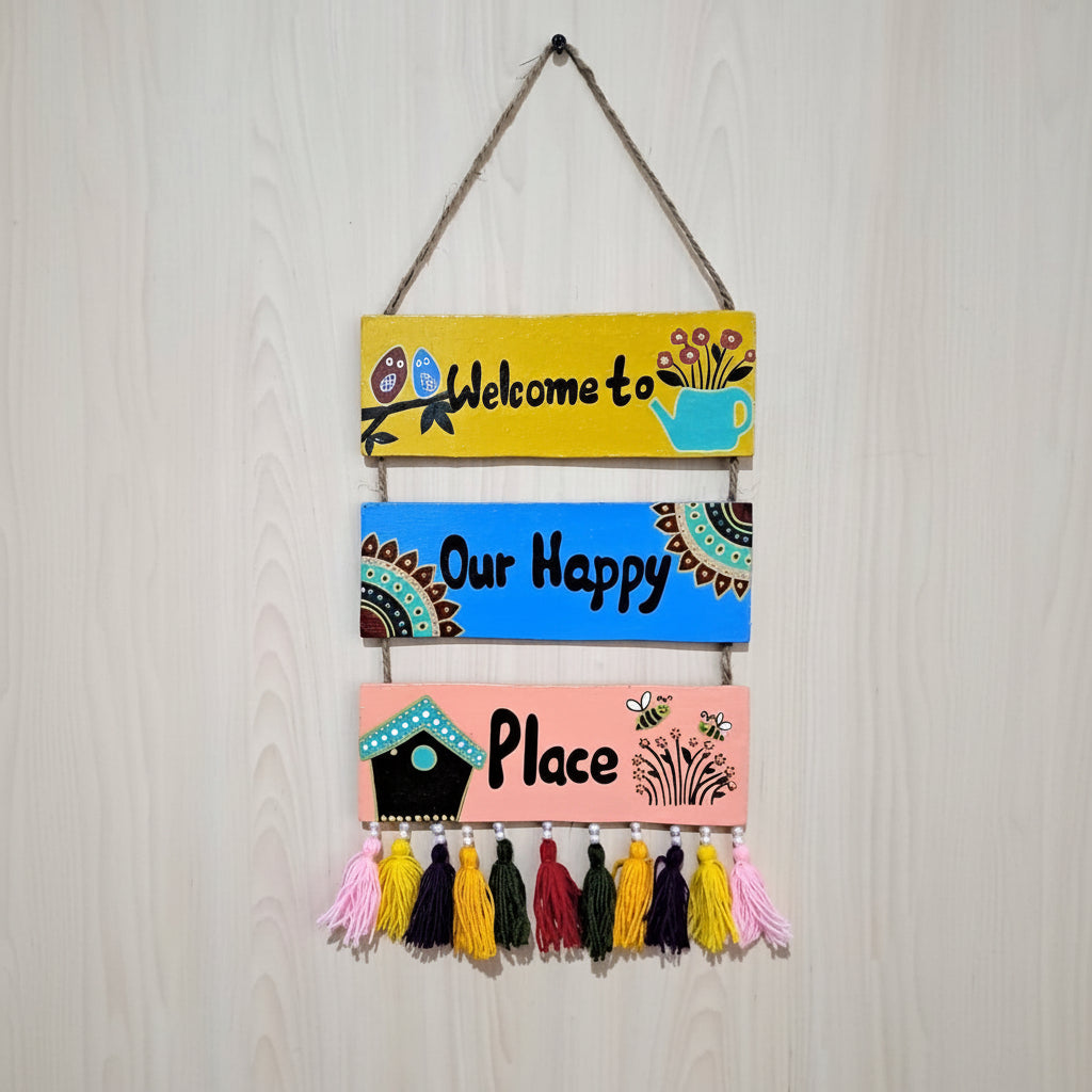 Handpainted 3-Tier wooden Welcome Home wall hanging