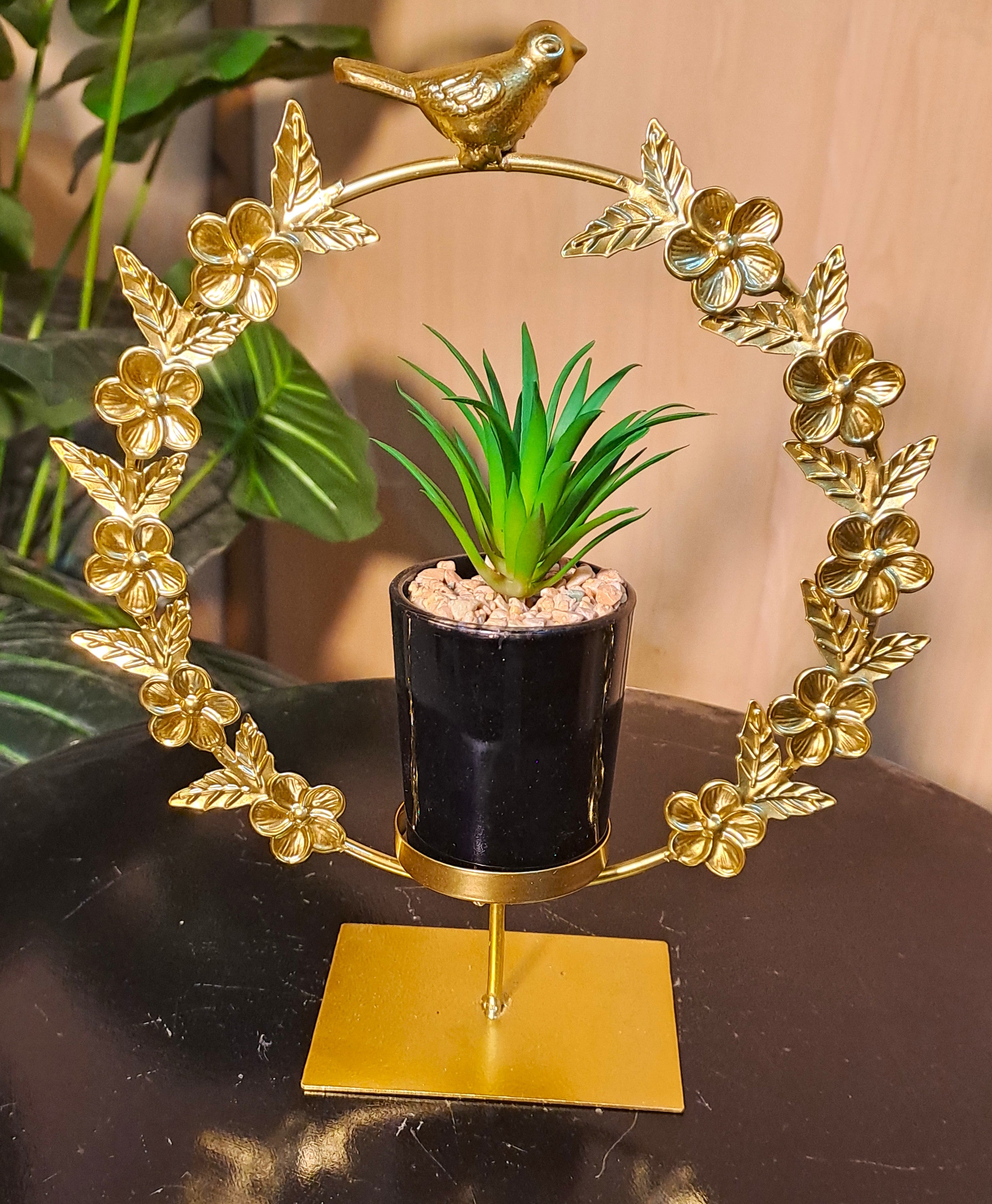 Cactus with Planter inside Round Floral Frame
