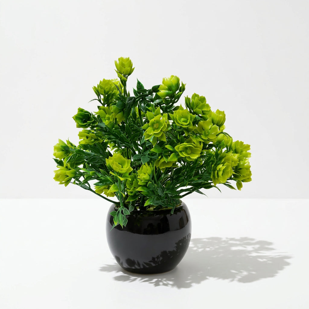 Black Ceramics Pot with Wild Artificial Plant