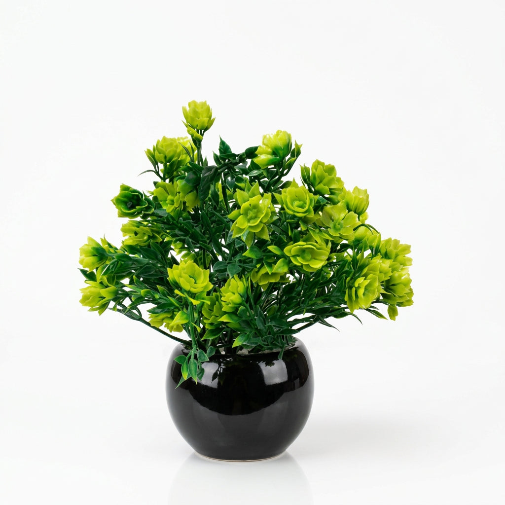 Black Ceramics Pot with Wild Artificial Plant