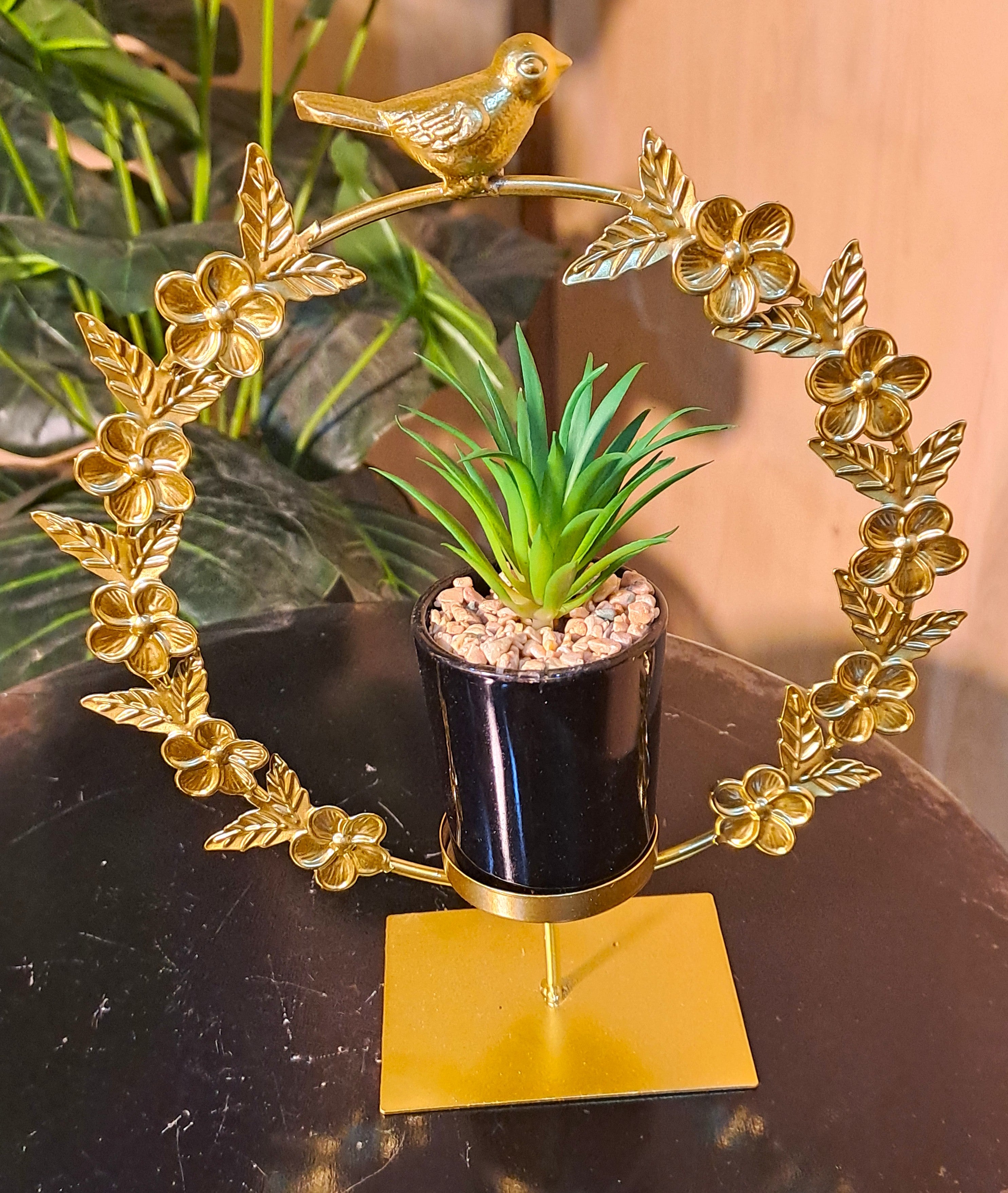 Cactus with Planter inside Round Floral Frame