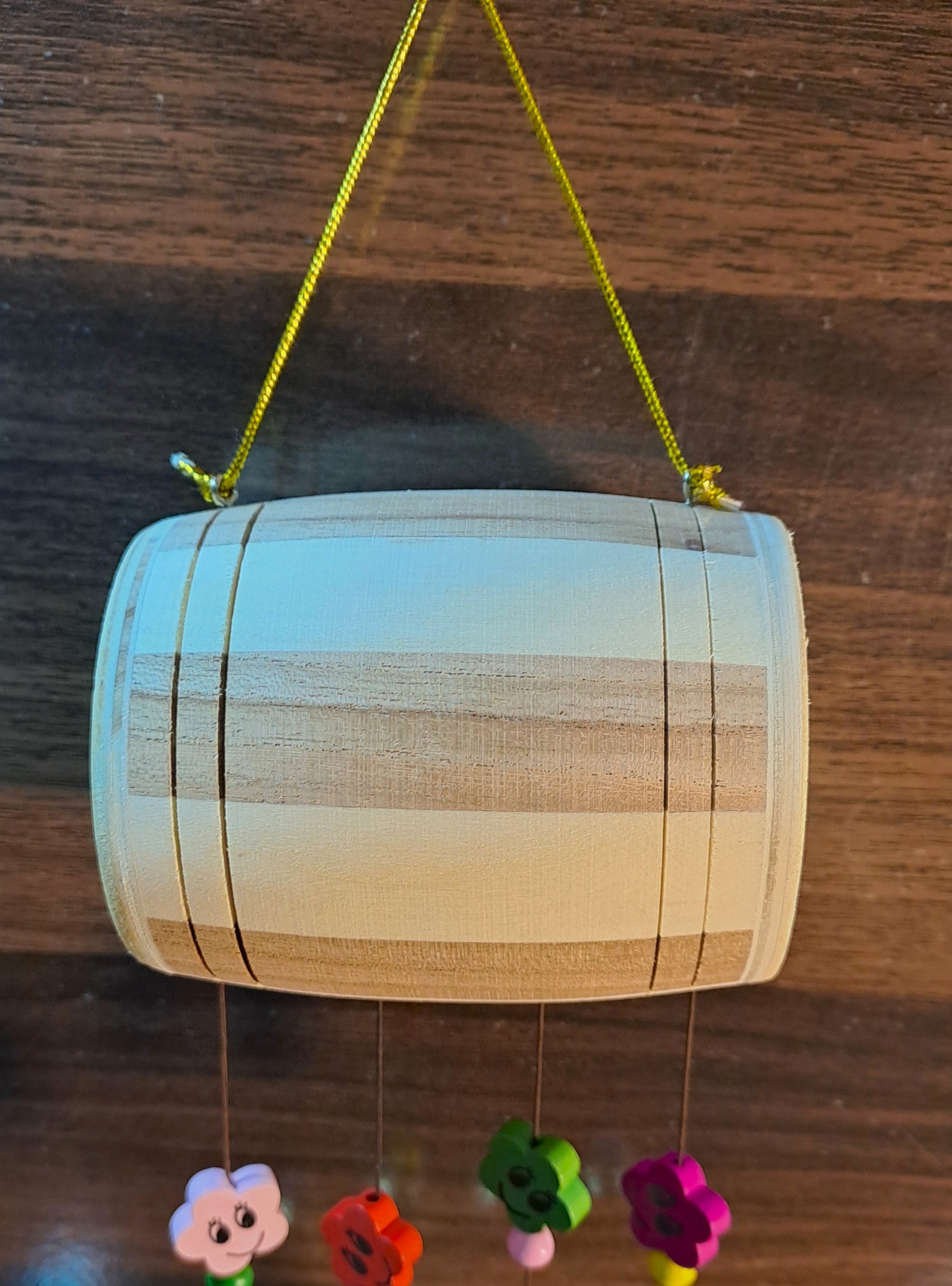 Wooden Drum Shape Wind Chime With Golden Bells