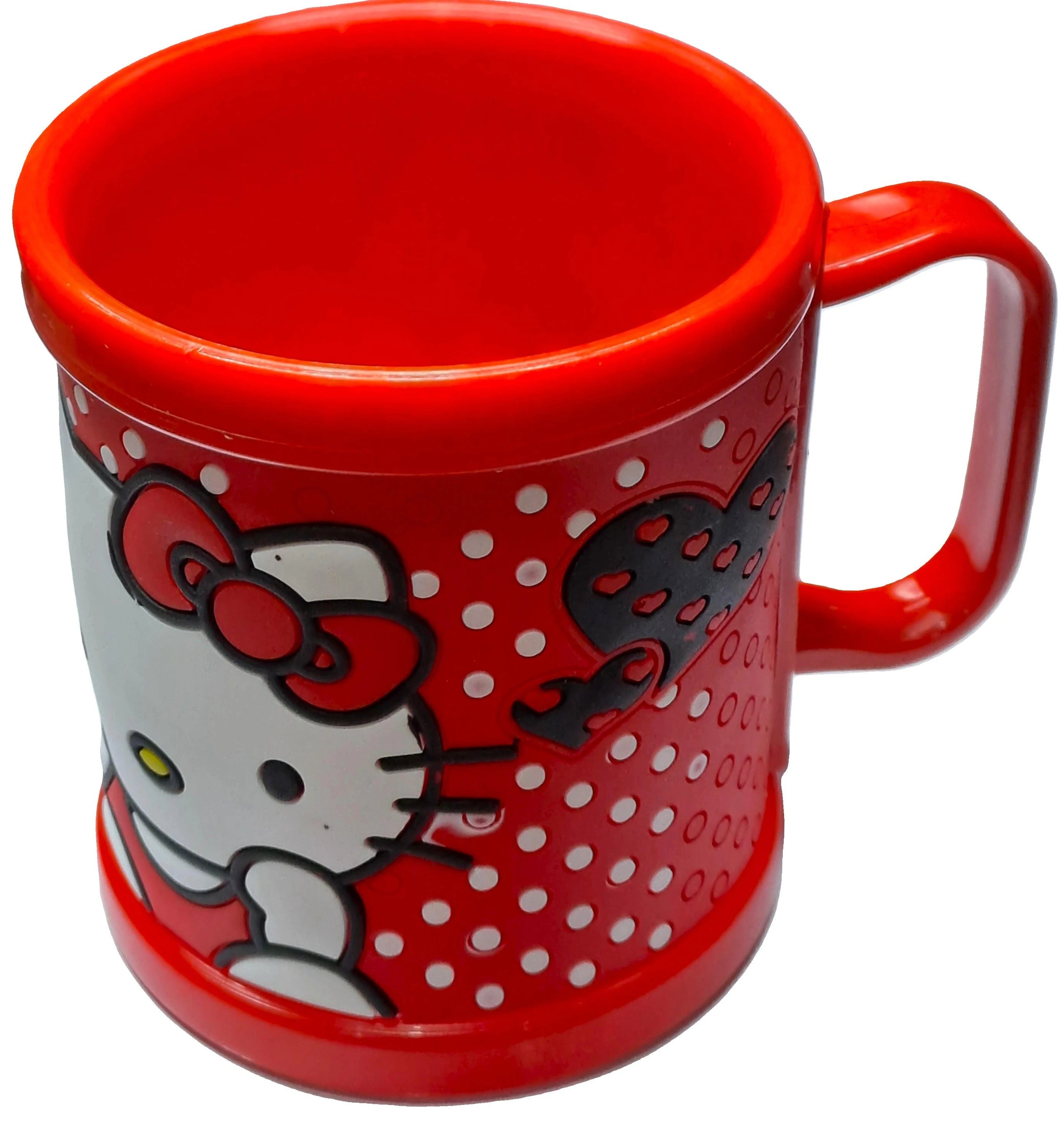 Hello Kitty Red 3D Rubber Print Embossed (Unbreakable) Plastic Mug for Milk/Juice