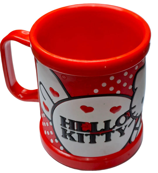 Hello Kitty Red 3D Rubber Print Embossed (Unbreakable) Plastic Mug for Milk/Juice